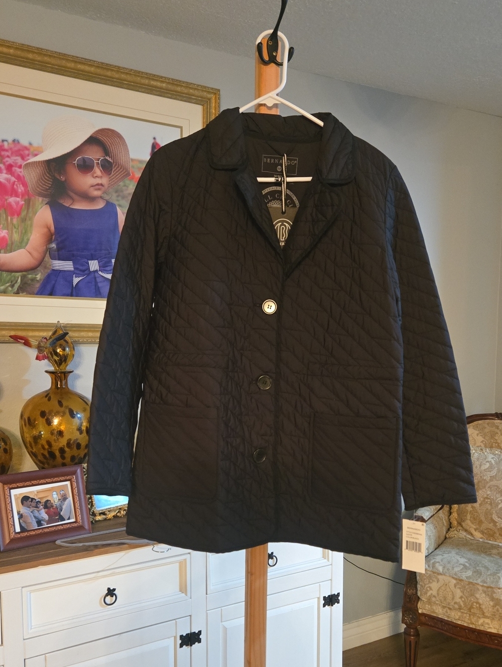 Bernardo Black Quilted Pea Coat with Button Front